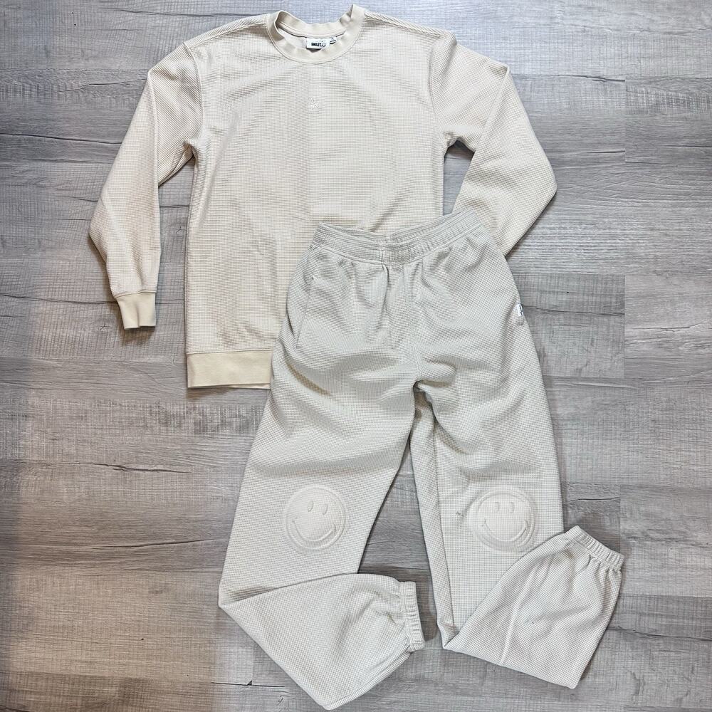 Samii Ryan Smiley Radiate Happiness Thermal Crewneck Top & Joggers Set Size XS